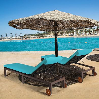 Costway 2PC Patio Rattan Lounge Chair Chaise Recliner Back Adjustable W/Wheels Cushioned