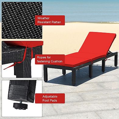 Costway 2PCS Patio Rattan Lounge Chair Chaise Recliner Adjust with Cover