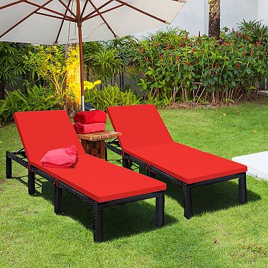 Costway 2PCS Patio Rattan Lounge Chair Chaise Recliner Adjust with Cover
