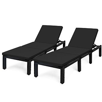 Costway 2 pc Patio Rattan Lounge Chair Chaise Recliner Adjust with Cover