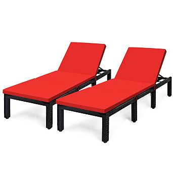 Costway 2 pc Patio Rattan Lounge Chair Chaise Recliner Adjust with Cover