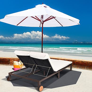 Costway 2-Person Patio Rattan Lounge chair Chaise Recliner Adjustable Cushioned