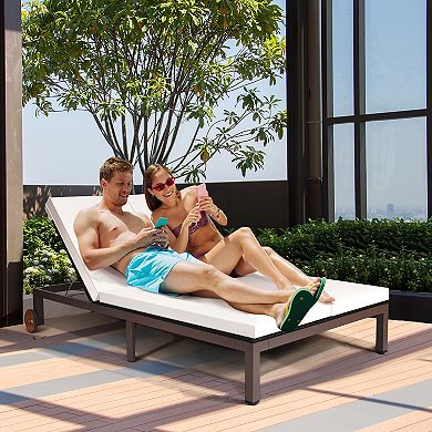 Costway 2-Person Patio Rattan Lounge chair Chaise Recliner Adjustable Cushioned