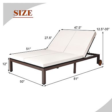 Costway 2-Person Patio Rattan Lounge chair Chaise Recliner Adjustable Cushioned