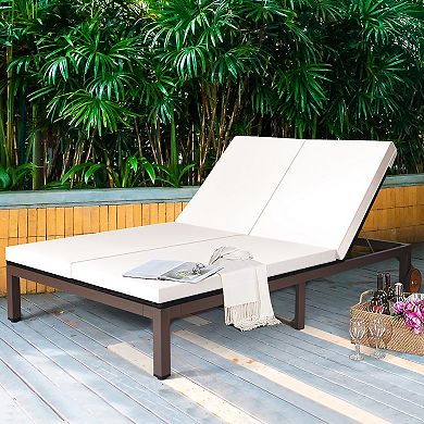 Costway 2-Person Patio Rattan Lounge chair Chaise Recliner Adjustable Cushioned