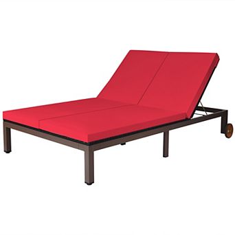 Costway 2-Person Patio Rattan Lounge chair Chaise Recliner Adjustable Cushioned
