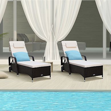 2PCS Patio Rattan Lounge Chair Chaise Adjustable Recliner Cushioned Sofa Garden