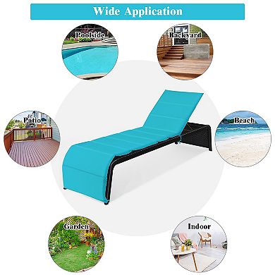 Costway Patio Rattan Lounge Chair Chaise Recliner Back Adjustable Cushioned