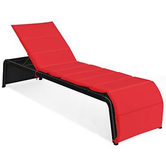Costway Patio Rattan Lounge Chair Chaise Recliner Back Adjustable Cushioned