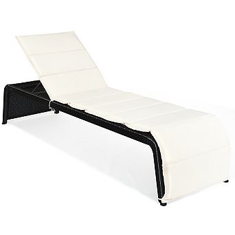 Costway Patio Rattan Lounge Chair Chaise Recliner Back Adjustable Cushioned
