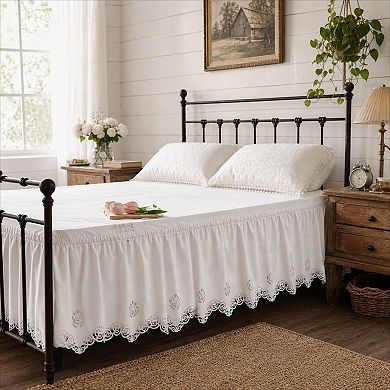 Lace Bed Skirt Wrap Around Ruffled Elastic 15" Drop Queen Offwhite