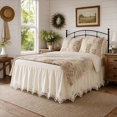 Lace Bed Skirt Wrap Around Ruffled Elastic 15" Drop Queen Offwhite