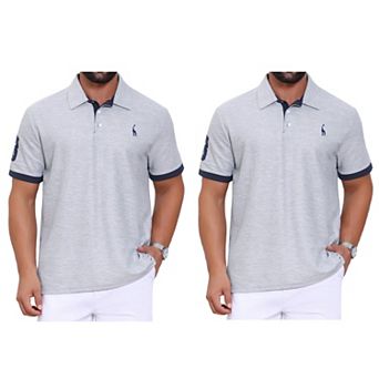 2 Packs Men's Pattern Pique Polo Shirt Contrast Color Short Sleeve Golf Polo Shirts