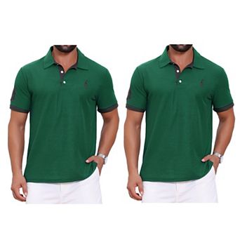 2 Packs Men's Pattern Pique Polo Shirt Contrast Color Short Sleeve Golf Polo Shirts