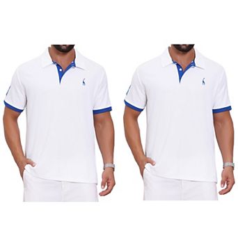 2 Packs Men's Pattern Pique Polo Shirt Contrast Color Short Sleeve Golf Polo Shirts