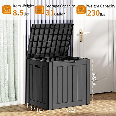 EFU 31 Gallon Weatherproof Deck Box, Lockable Resin Storage Container with Handles, 230 lbs Capacity