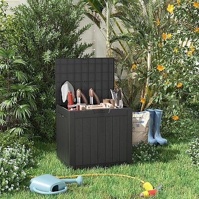 EFU 31 Gallon Weatherproof Deck Box, Lockable Resin Storage Container with Handles, 230 lbs Capacity