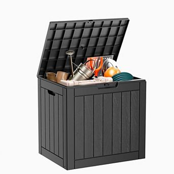 EFU 31 Gallon Weatherproof Deck Box, Lockable Resin Storage Container with Handles, 230 lbs Capacity