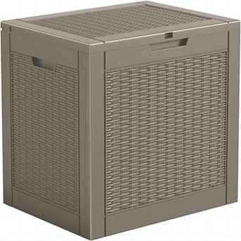 EFU 35 Gallon Rattan Weave Deck Box, Lockable Resin Storage Container with Handles