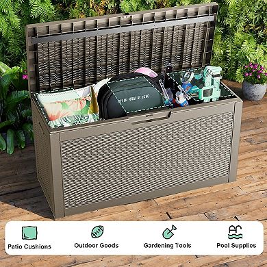 EFU 60 Gallon Weatherproof Deck Box with Hydraulic Rods, Lockable Resin Storage