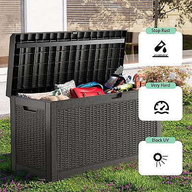 EFU 60 Gallon Weatherproof Deck Box with Hydraulic Rods, Lockable Resin Storage