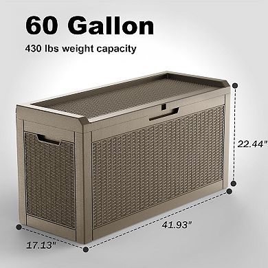 EFU 60 Gallon Weatherproof Deck Box with Hydraulic Rods, Lockable Resin Storage