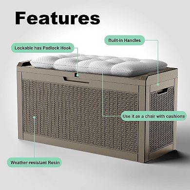 EFU 60 Gallon Weatherproof Deck Box with Hydraulic Rods, Lockable Resin Storage
