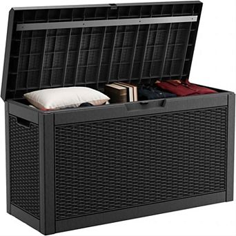 EFU 60 Gallon Weatherproof Deck Box with Hydraulic Rods, Lockable Resin Storage