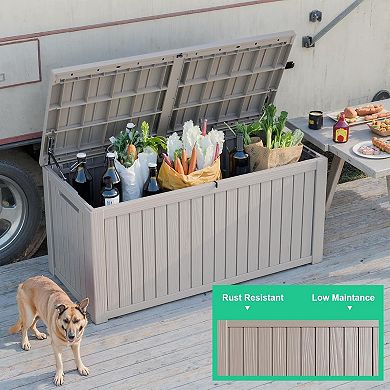 EFU 200 Gallon Weatherproof Deck Box, Lockable Resin Storage Container with Hydraulic Rods
