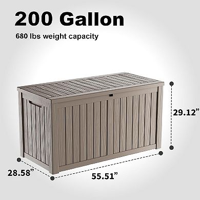 EFU 200 Gallon Weatherproof Deck Box, Lockable Resin Storage Container with Hydraulic Rods