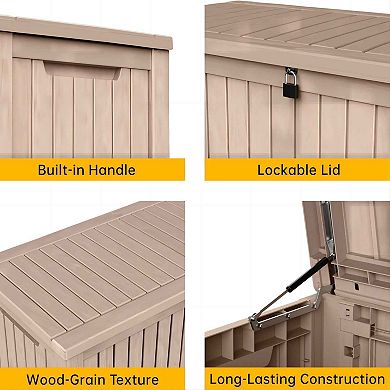 EFU 200 Gallon Weatherproof Deck Box, Lockable Resin Storage Container with Hydraulic Rods