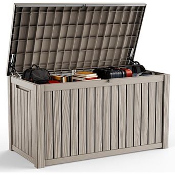 EFU 200 Gallon Weatherproof Deck Box, Lockable Resin Storage Container with Hydraulic Rods