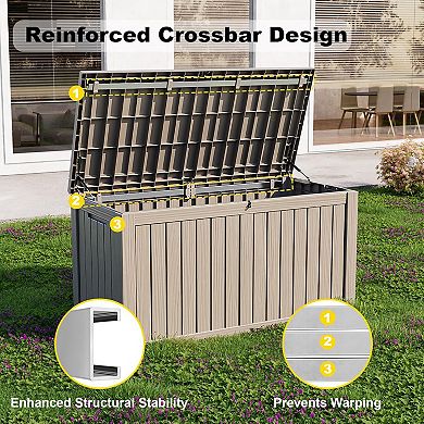 EFU 150 Gallon Weatherproof Deck Box, Lockable Resin Storage Container with Hydraulic Rods