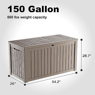 EFU 150 Gallon Weatherproof Deck Box, Lockable Resin Storage Container with Hydraulic Rods