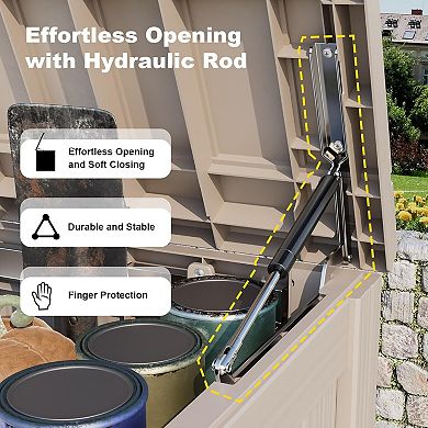 EFU 150 Gallon Weatherproof Deck Box, Lockable Resin Storage Container with Hydraulic Rods
