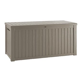 EFU 150 Gallon Weatherproof Deck Box, Lockable Resin Storage Container with Hydraulic Rods