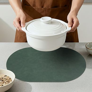 Faux Leather Oval Placemats for Kitchen Dining Table Decor Heat Resistant Table Mat 17.3x11.8 Inch