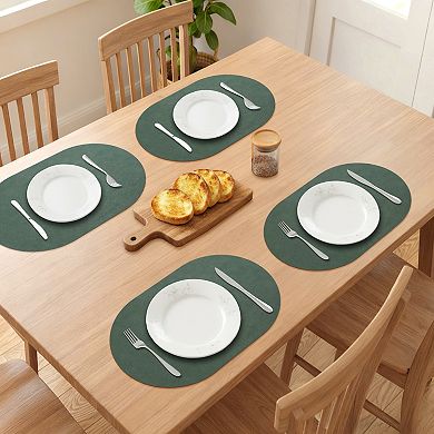 Faux Leather Oval Placemats for Kitchen Dining Table Decor Heat Resistant Table Mat 17.3x11.8 Inch