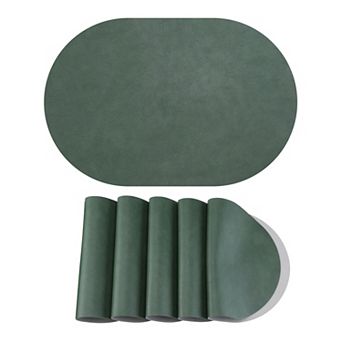 Faux Leather Oval Placemats for Kitchen Dining Table Decor Heat Resistant Table Mat 17.3x11.8 Inch