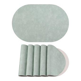 Faux Leather Oval Placemats for Kitchen Dining Table Decor Heat Resistant Table Mat 17.3x11.8 Inch