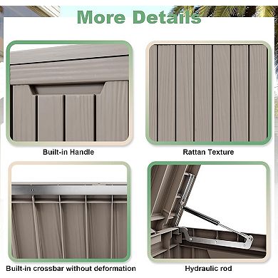 EFU 85 Gallon Weatherproof Deck Box with Hydraulic Rods, Lockable Resin Storage