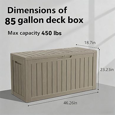 EFU 85 Gallon Weatherproof Deck Box with Hydraulic Rods, Lockable Resin Storage