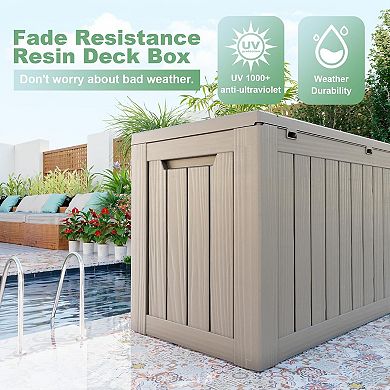 EFU 85 Gallon Weatherproof Deck Box with Hydraulic Rods, Lockable Resin Storage