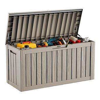 EFU 85 Gallon Weatherproof Deck Box with Hydraulic Rods, Lockable Resin Storage