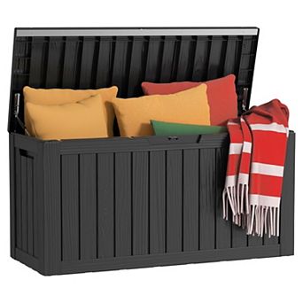EFU 85 Gallon Weatherproof Deck Box with Hydraulic Rods, Lockable Resin Storage