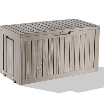 EFU 75 Gallon Weatherproof Deck Box with Wheels, Lockable Resin Storage Container