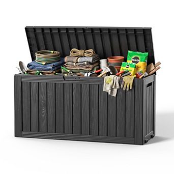 EFU 75 Gallon Weatherproof Deck Box with Wheels, Lockable Resin Storage Container