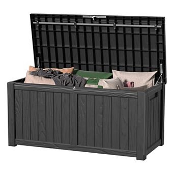 EFU 120 Gallon Weatherproof Deck Box with Hydraulic Rods, Lockable Resin Storage