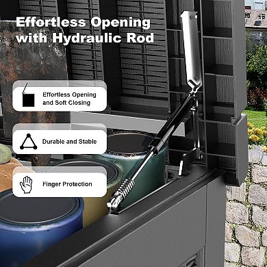EFU 260 Gallon Weatherproof Deck Box, Lockable Resin Storage Container with Hydraulic Rods