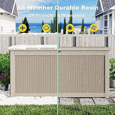 EFU 260 Gallon Weatherproof Deck Box, Lockable Resin Storage Container with Hydraulic Rods